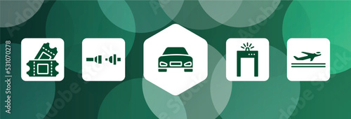 in the airport filled icon set isolated on abstract background. glyph icons such as ticket card, fasten your seatbelts, front car, metal detector gate, departures vector. can be used for web and