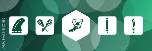 diving filled icon set isolated on abstract background. glyph icons such as fin, lacrosse, hang glider, glowstick, dive knife vector. can be used for web and mobile.
