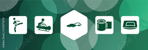 gym equipment filled icon set isolated on abstract background. glyph icons such as kicking, sledding, chase, elastic handwraps, push up vector. can be used for web and mobile.