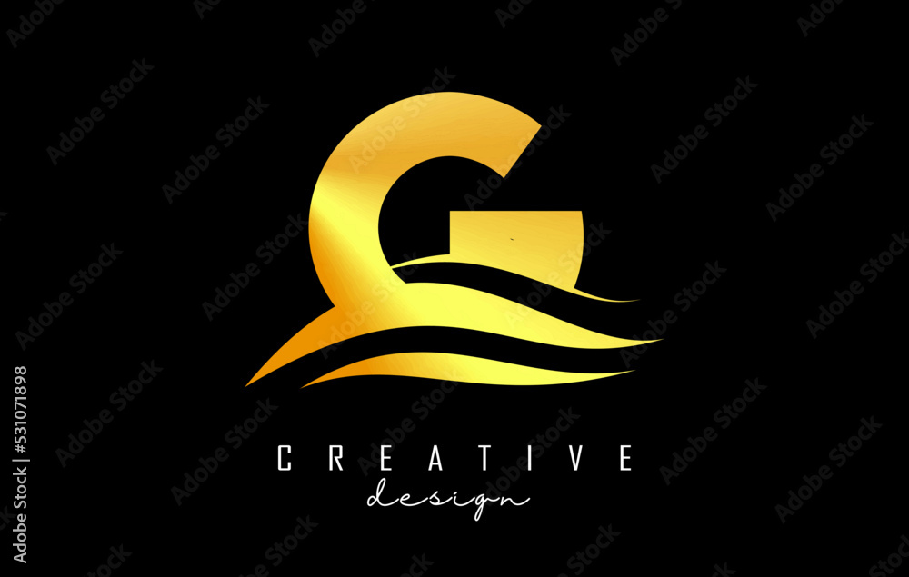 Water effect golden letter G logo with leading lines. Letter with ...