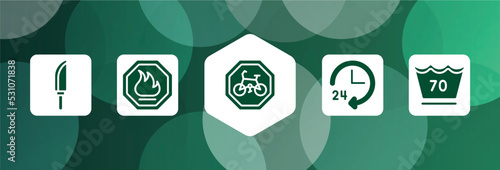 laundry instructions filled icon set isolated on abstract background. glyph icons such as knife in sheath, fire warning, cycle lane, 24 hours service, 70 degrees vector. can be used for web and