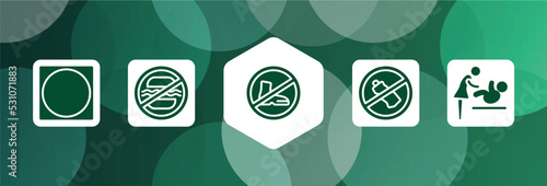 indications filled icon set isolated on abstract background. glyph icons such as circle inside square, food not allowed, no shoes, no littering, babysitter and child vector. can be used for web and
