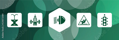 signals set filled icon set isolated on abstract background. glyph icons such as public fountain, water bomb city supplier, car light, wet floot, semaphore light vector. can be used for web and
