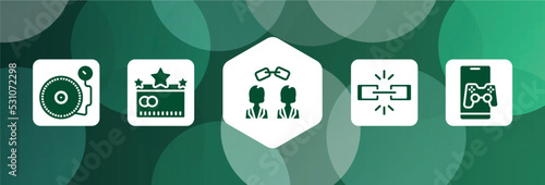 general filled icon set isolated on abstract background. glyph icons such as inflate tire, credit rating, affiliate link, chain, in-game advertising vector. can be used for web and mobile.