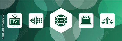product management filled icon set isolated on abstract background. glyph icons such as live streaming, left dots arrow, cdn, ppc, feasibility vector. can be used for web and mobile.