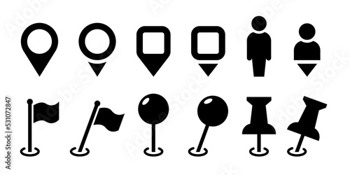 Pin location icon collection. Map pointer. Mark pointers.
Position markers. Flat map vector icons.