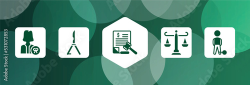 law and justice filled icon set isolated on abstract background. glyph icons such as attorney, butterfly knife, tax law, adminstrative law, convict vector. can be used for web and mobile.