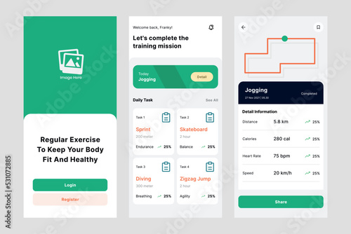 Tracking activity management ui design template vector. Layout app mobile developer. Suitable for designing mobile android and ios