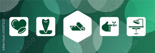 health filled icon set isolated on abstract background. glyph icons such as medicine for heart, canine, yoga mat, bandaged hurt finger, operating room vector. can be used for web and mobile.