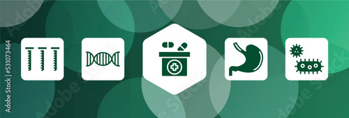 hospital filled icon set isolated on abstract background. glyph icons such as blood sample, genes, medicine box, stoh, bacterium vector. can be used for web and mobile.