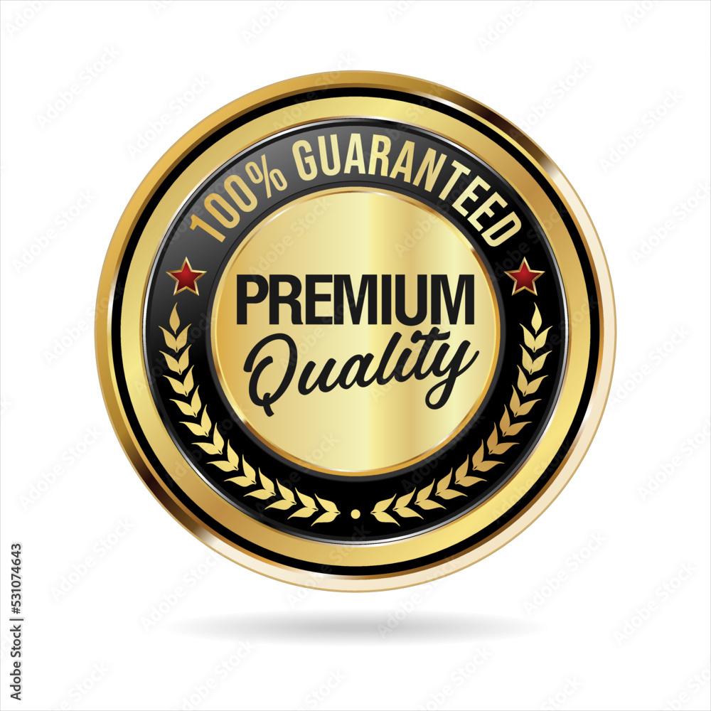 Premium quality gold and black badge retro design vector illustration 