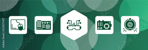 ai for earth filled icon set isolated on abstract background. glyph icons such as mouse pad, motherboard, vr goggles, mainboard, robot vacuum cleaner vector. can be used for web and mobile.