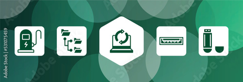 technology filled icon set isolated on abstract background. glyph icons such as electric station, directory, recovery, usb port, usb flash drive vector. can be used for web and mobile.