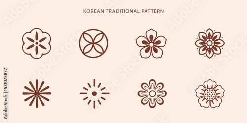 Fototapeta Naklejka Na Ścianę i Meble -  Korean traditional line pattern. Asian style. Chinese culture. Korea, china symbol set. Vector abstract graphic illustration