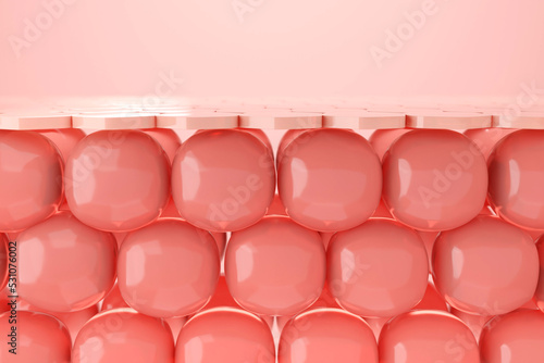Healthy collagen under skin cell on pink background. 3D illustration photo
