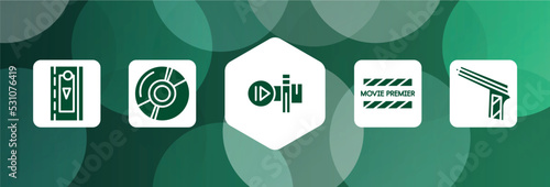 cinema filled icon set isolated on abstract background. glyph icons such as video clip, dvd, slow motion, premiere, hitman vector. can be used for web and mobile.