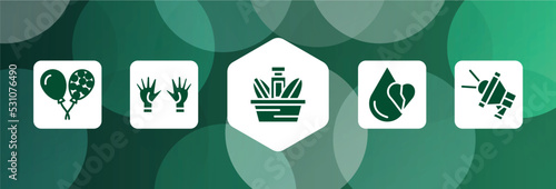 charity filled icon set isolated on abstract background. glyph icons such as ballons, voluntary service, charity food, heart drop, loudspeaker vector. can be used for web and mobile.