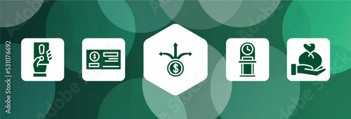 business management filled icon set isolated on abstract background. glyph icons such as penalty, cheque, pathway, old watch, wage vector. can be used for web and mobile.