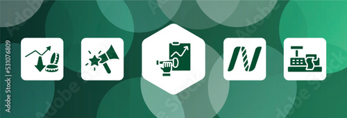 trade filled icon set isolated on abstract background. glyph icons such as profit growth, favourites, forecast, nasdaq, cashier hine vector. can be used for web and mobile.