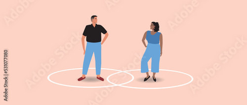 Circle line as healthy personal boundaries in couple, flat vector stock illustration, male and female isolated photo