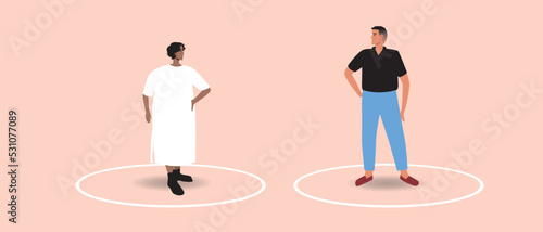 Circle line as personal boundaries in adult pair, flat vector stock illustrator is isolated