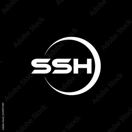 SSH letter logo design with black background in illustrator, cube logo, vector logo, modern alphabet font overlap style. calligraphy designs for logo, Poster, Invitation, etc. photo