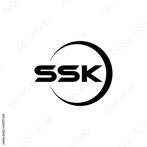 SSK letter logo design with white background in illustrator, cube logo, vector logo, modern alphabet font overlap style. calligraphy designs for logo, Poster, Invitation, etc. photo