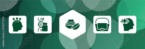 therapy filled icon set isolated on abstract background. glyph icons such as acupuncture, gene, face cream, big hand bag, mindfulness vector. can be used for web and mobile.