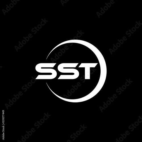 SST letter logo design with black background in illustrator, cube logo, vector logo, modern alphabet font overlap style. calligraphy designs for logo, Poster, Invitation, etc. photo