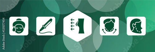 plastic surgery filled icon set isolated on abstract background. glyph icons such as glowing skin, curling, breast enlargement, zygoma reduction plasty, implant vector. can be used for web and