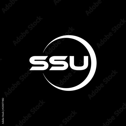 SSU letter logo design with black background in illustrator, cube logo, vector logo, modern alphabet font overlap style. calligraphy designs for logo, Poster, Invitation, etc.