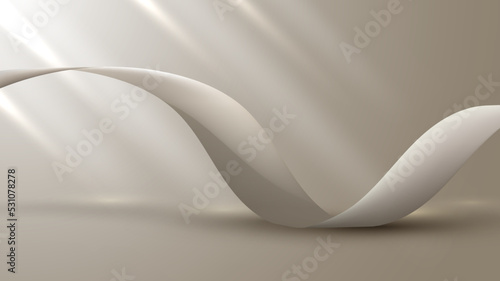 Elegant 3D realistic brown ribbon elements with lighting on beige background luxury style