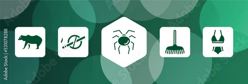 diving filled icon set isolated on abstract background. glyph icons such as grizzly bear, no smoking, opiliones, rake, bikini vector. can be used for web and mobile.