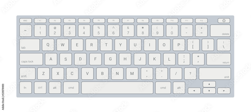 Realistic white computer keyboard isolated on white background. Modern computer keyboard. Vector stock Realistic white computer keyboard isolated on white background. Modern computer keyboard. Vector stock