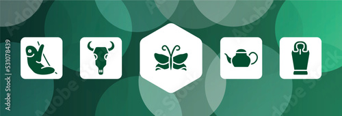 desert filled icon set isolated on abstract background. glyph icons such as sloth, bull skull, butterflies, teapot, sarcophagus vector. can be used for web and mobile.