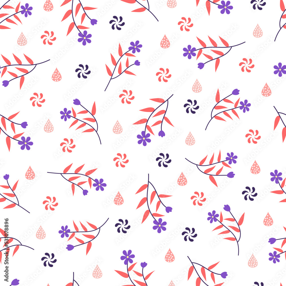 Ornamental trendy vector seamless floral ditsy pattern design. Modern elegant repeating texture. Blooming flowers background for printing and textile.