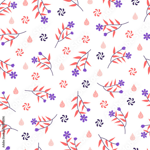 Ornamental trendy vector seamless floral ditsy pattern design. Modern elegant repeating texture. Blooming flowers background for printing and textile.
