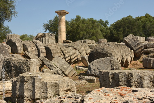 Dismantled columns at Temple of Zeus at Olympia, UNESCO World Heritage Site, western Peleponnese of Greece photo