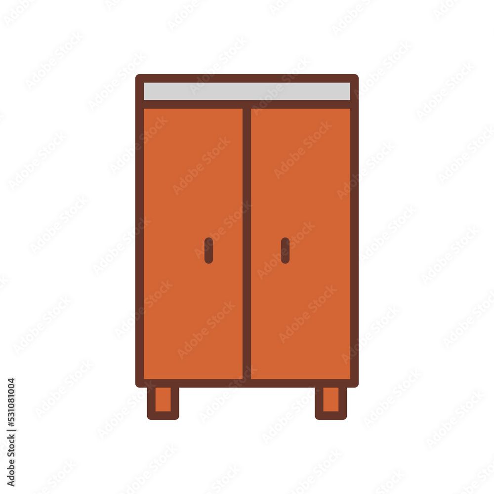 Wardrobe, Double door Closet simple line. Natural wooden Furniture, Room interior element cabinet for mobile concept and web design and apps. Vector illustration filled outline style. EPS10 Wardrobe, Double door Closet simple line. Natural wooden Furniture, Room interior element cabinet for mobile concept and web design and apps. Vector illustration filled outline style. EPS10