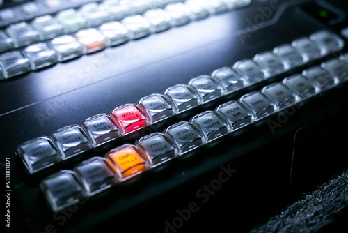 Bilde på lerret close up push color Video switcher of Television Broadcast controls room for dir