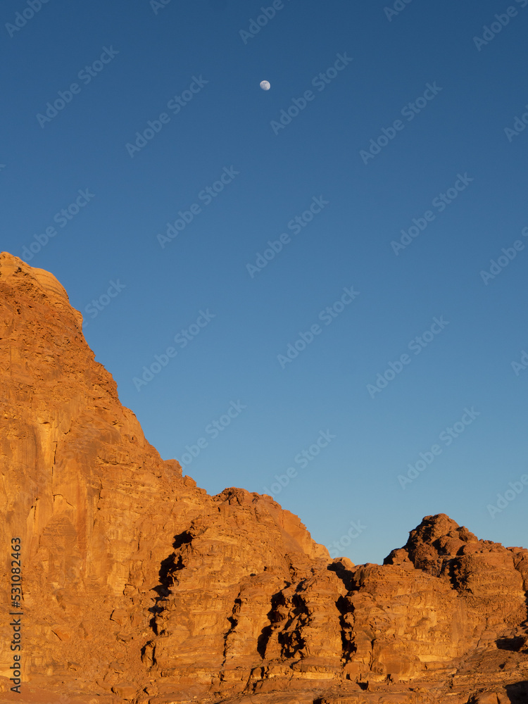 Wadi Rum, Jordan, Summer at Desert, Moon