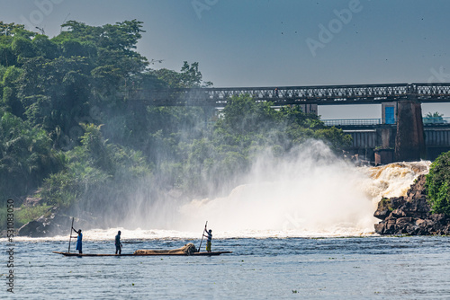 Fishermen fishing below the rapids on the Tshopo River, Kisangani, Democratic Republic of the Congo