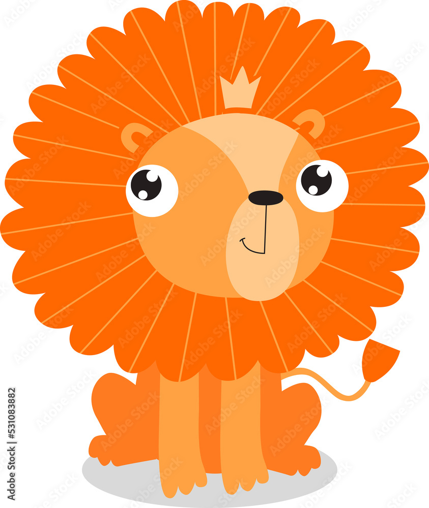 Cute lion. Little cartoon lion. African animal. Wild animal. Cartoon character. King of beasts.