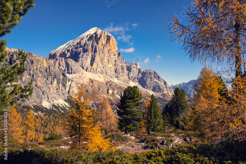 Tofana di Rozes in autumn, Falzarego Pass, Dolomites, Veneto, Italy photo