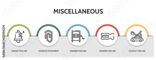 Fotografia set of 5 thin line miscellaneous icons with infographic template