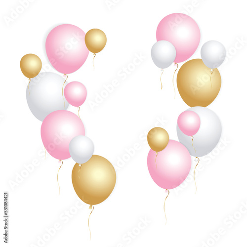 Celebration banner with, gold, pink balloons