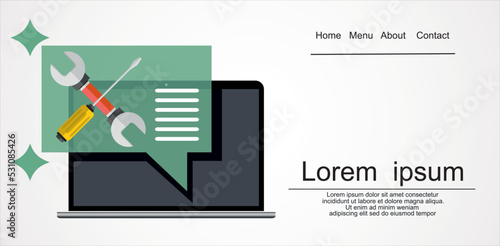 Laptop with screwdriver and wrench repair icon