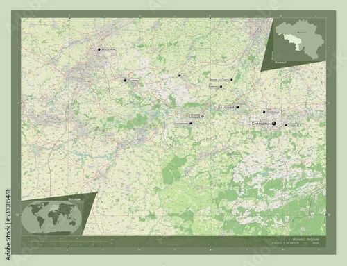 Hainaut, Belgium. OSM. Labelled points of cities photo