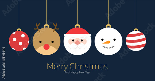 Merry Christmas poster. Merry Christmas greeting card, Christmas balls, vector illustration. Cute Christmas character cartoon.