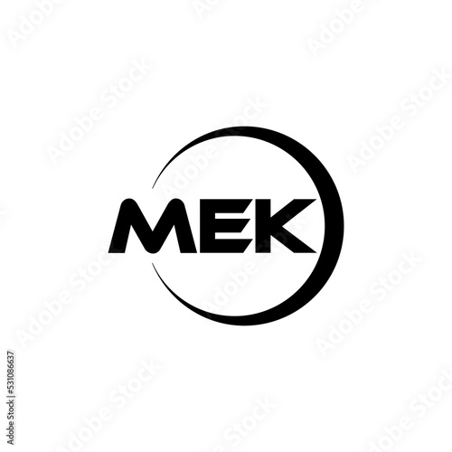 MEK letter logo design with white background in illustrator, cube logo, vector logo, modern alphabet font overlap style. calligraphy designs for logo, Poster, Invitation, etc.